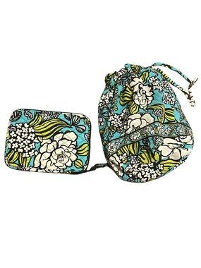 Vera Bradley Island Blooms Drawstring Bag with Zip Pouch Wallet